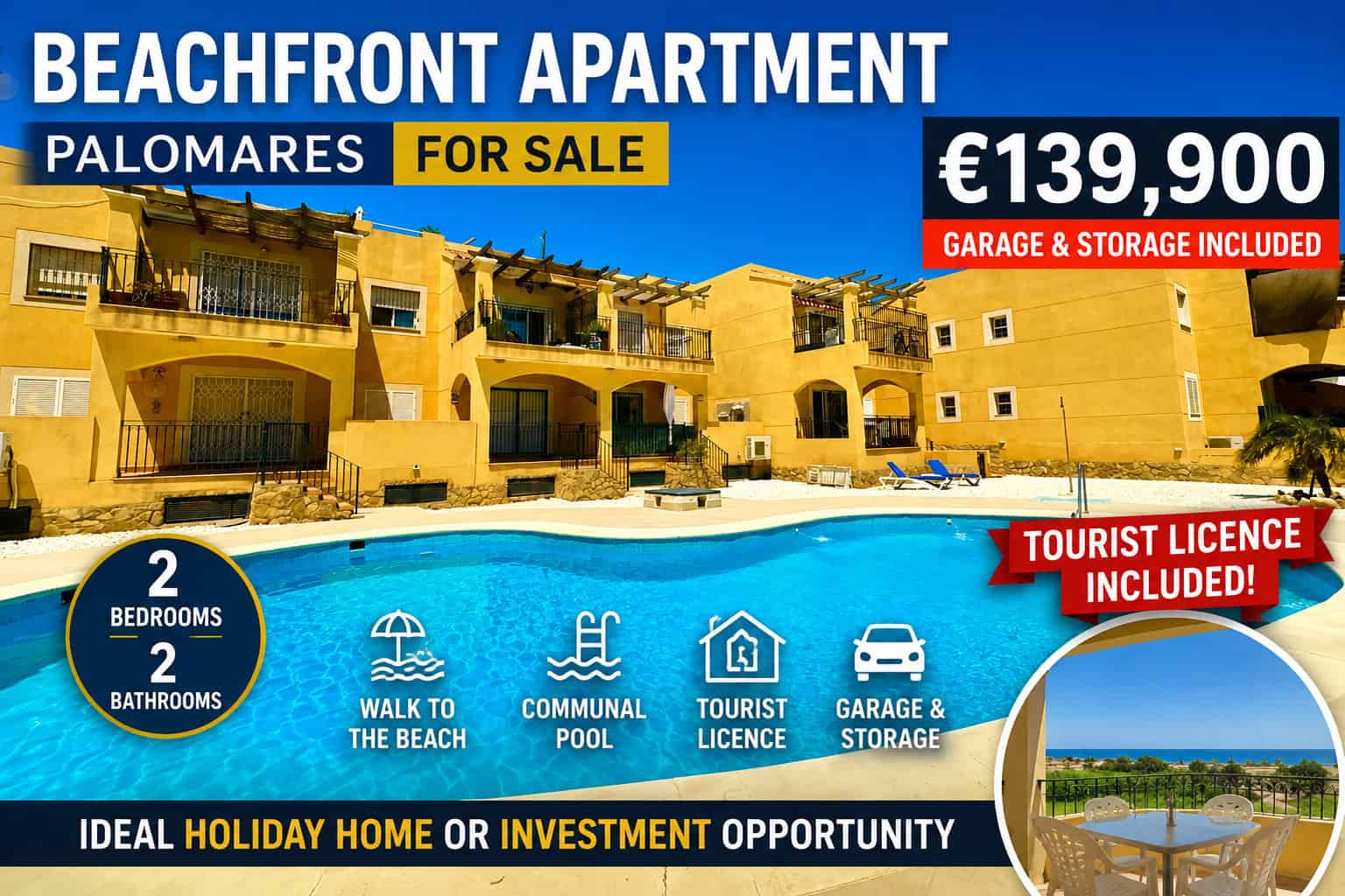 2 bedroom apartment for sale in Palomares with communal pool near the beach